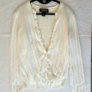 Brooks Brothers White Knit Cardigan with Pearl Buttons size Medium